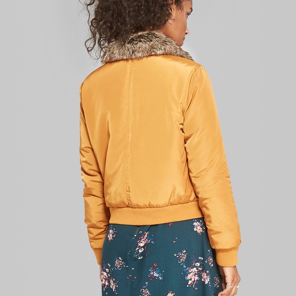 New Removable faux fur collar bomber Jacket -Camel - Picture 5 of 8